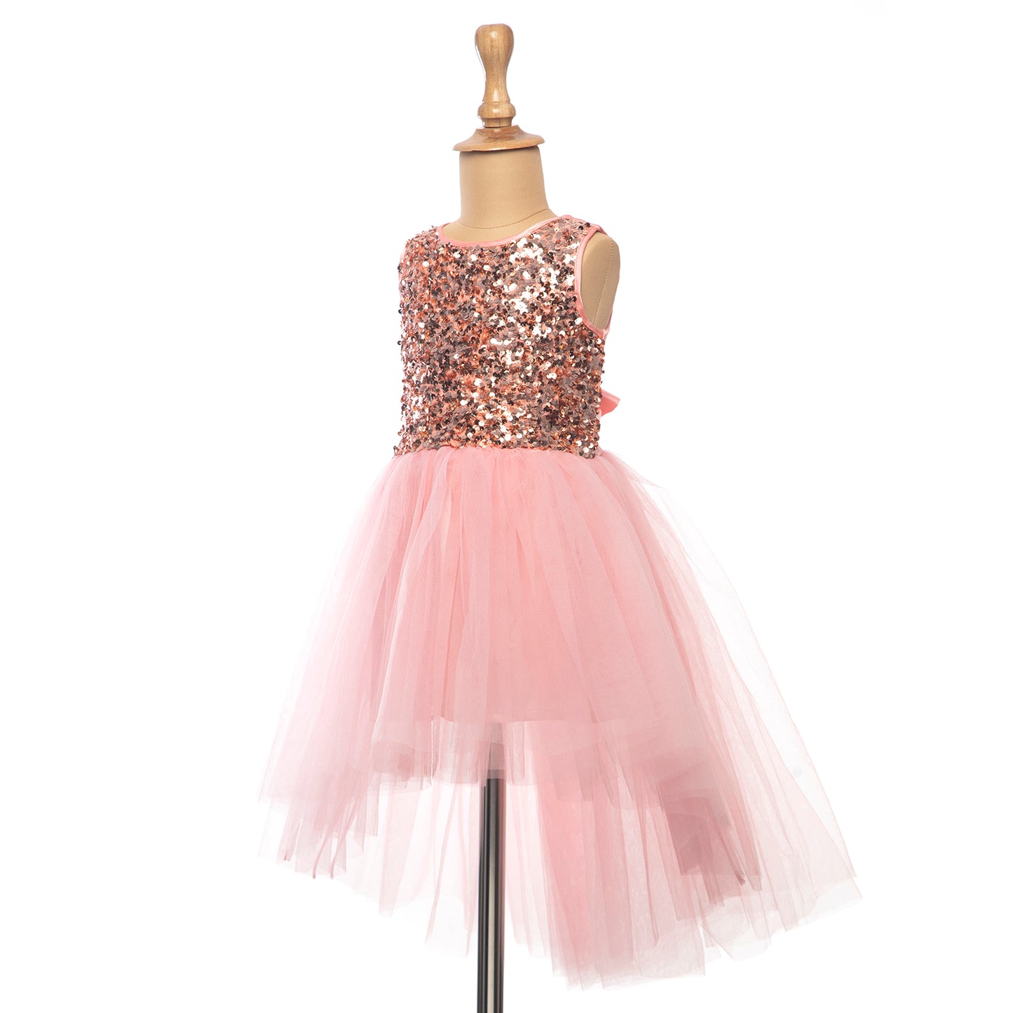 Peach Pink Glitter High Low Style Dress. Perfect for Birthday Parties.