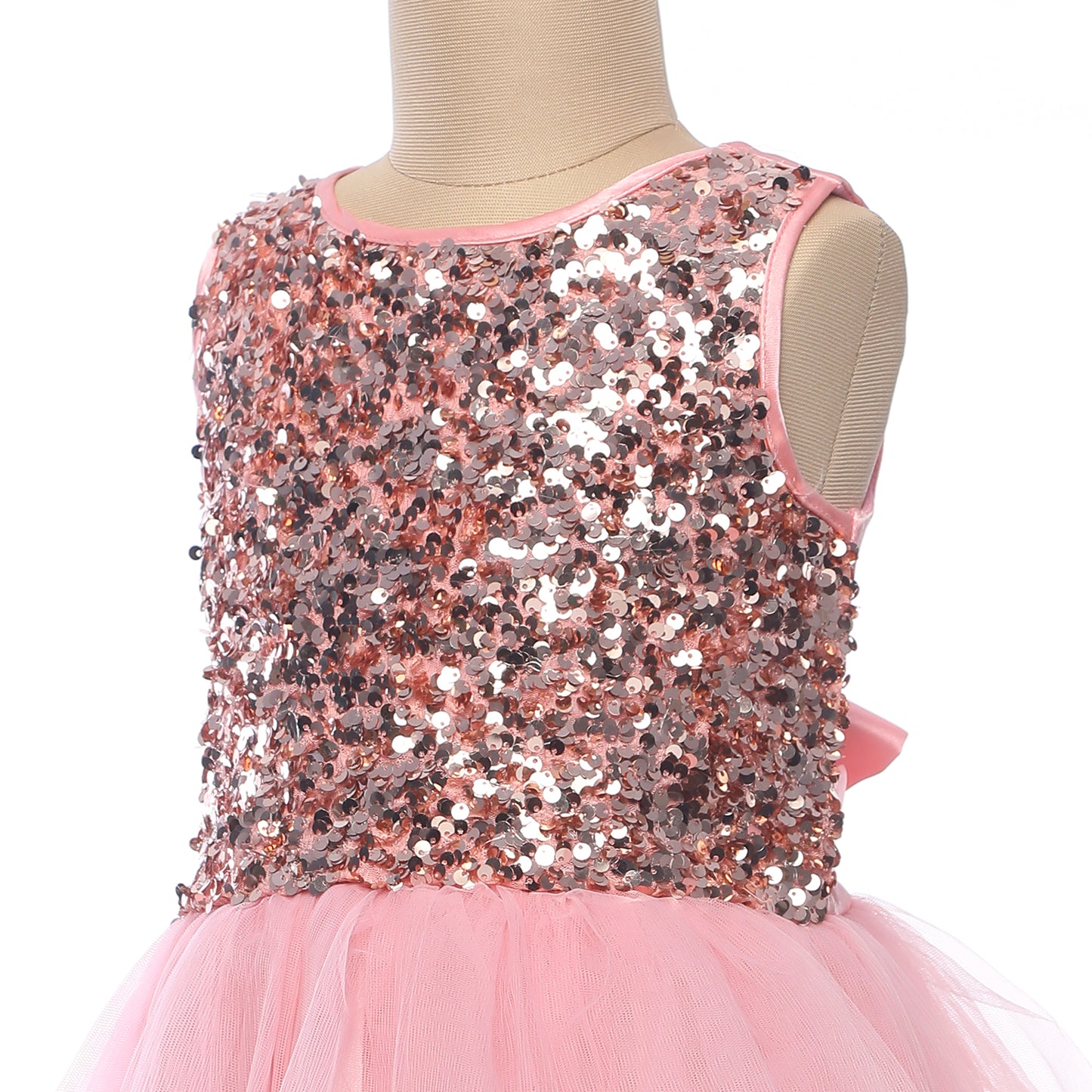 Peach Pink Glitter High Low Style Dress. Perfect for Birthday Parties.
