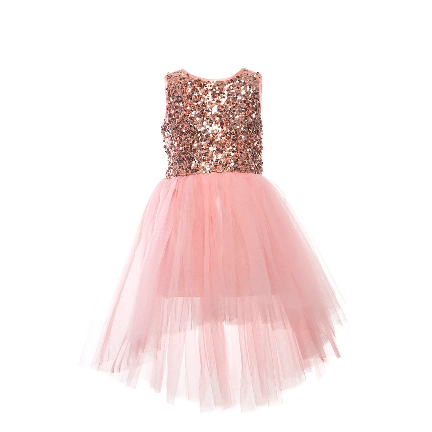 Peach Pink Glitter High Low Style Dress. Perfect for Birthday Parties.