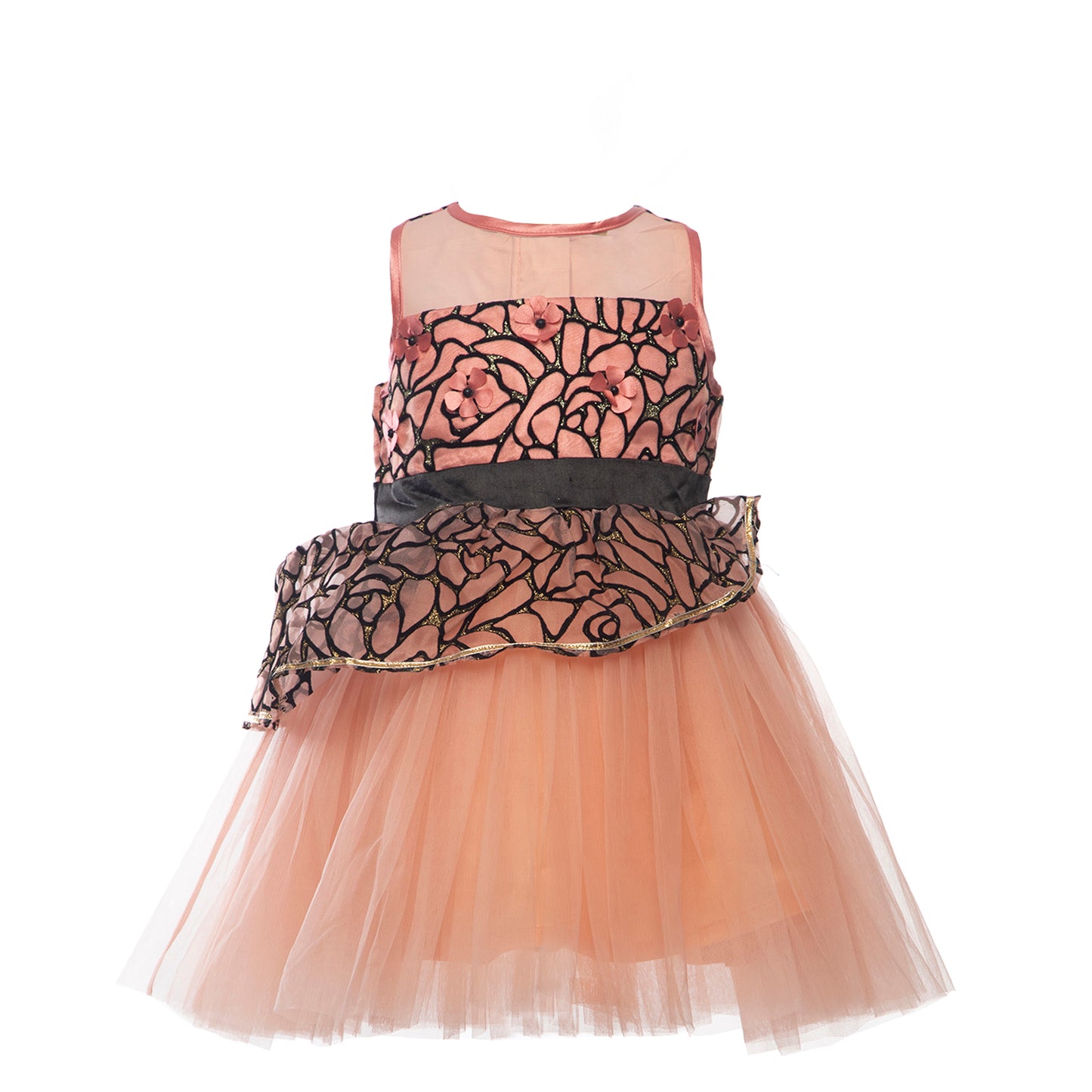 Peach n Black Flower Petal Dress - Flower Girls , Weddings, Birthdays , Photoshoots