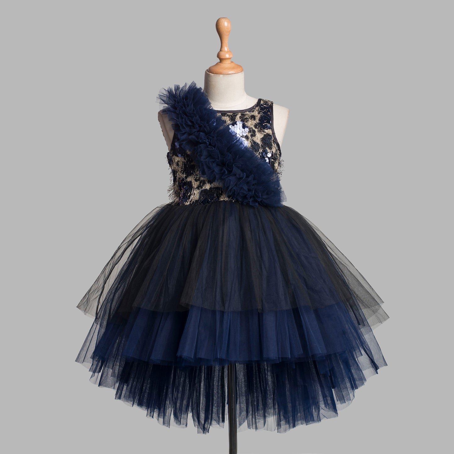 Navy Blue Sash High Low Style Princess Dress
