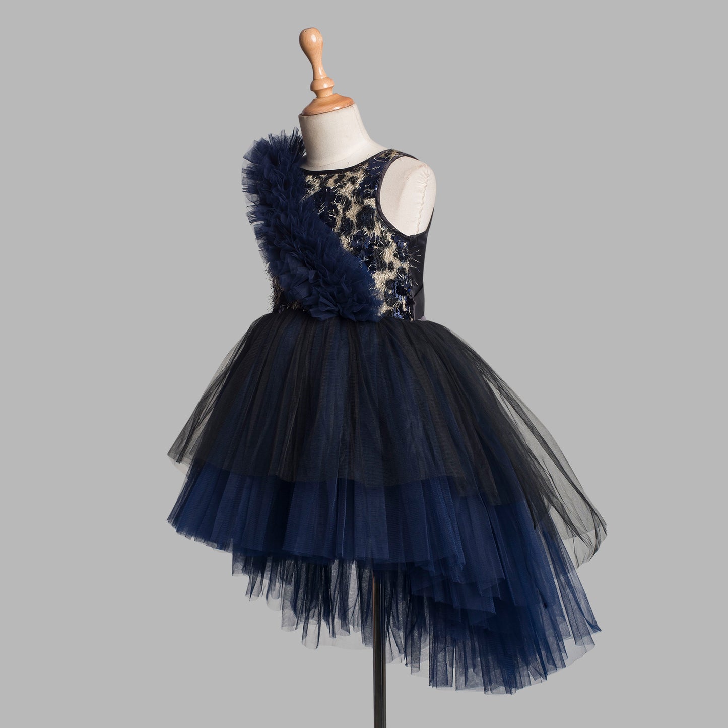 Navy Blue Sash High Low Style Princess Dress