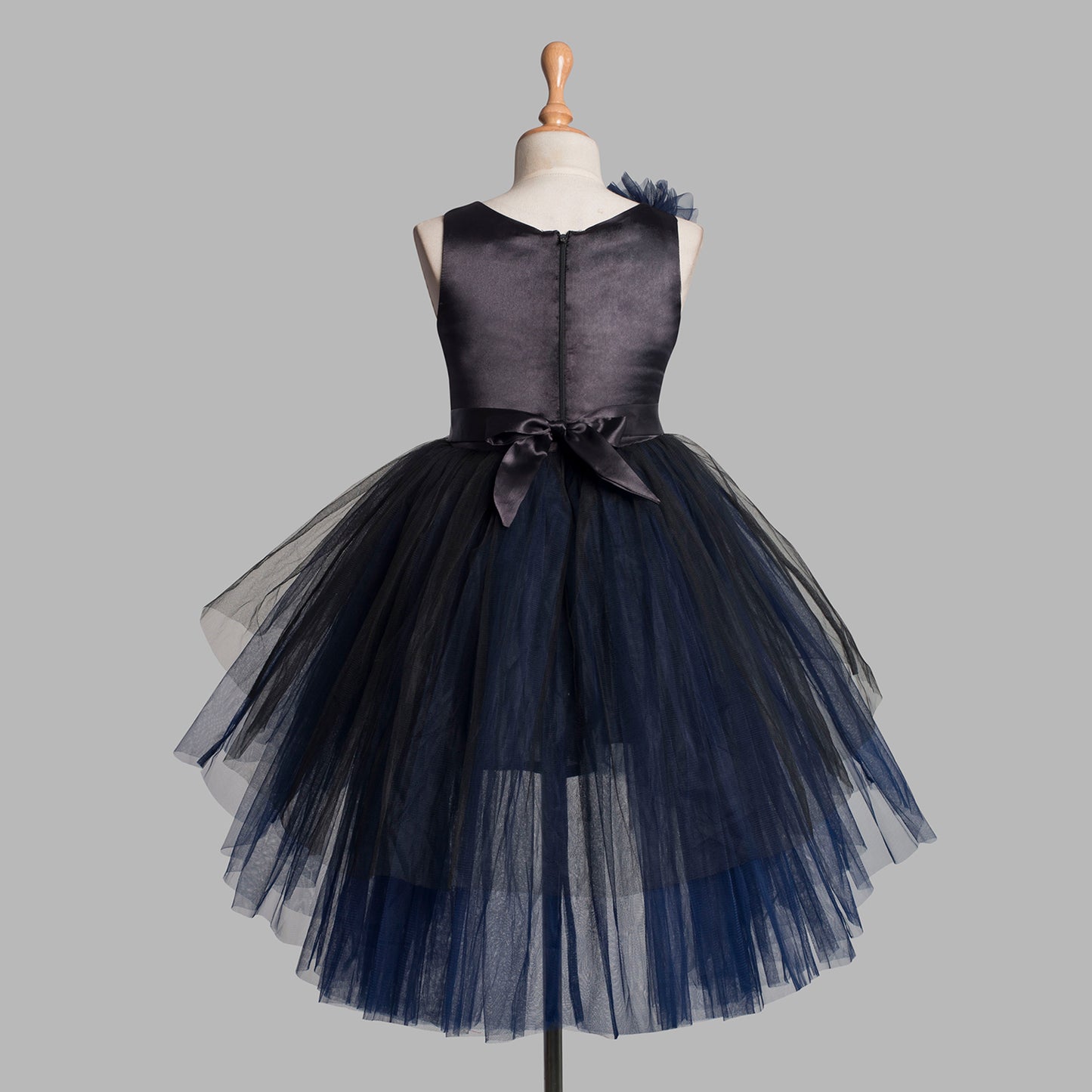 Navy Blue Sash High Low Style Princess Dress