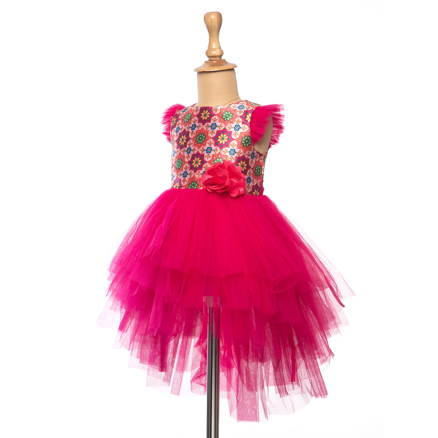 Fuchsia Pink Dress(Print) - Birthday Party , Flower Girl , LOL Doll Party