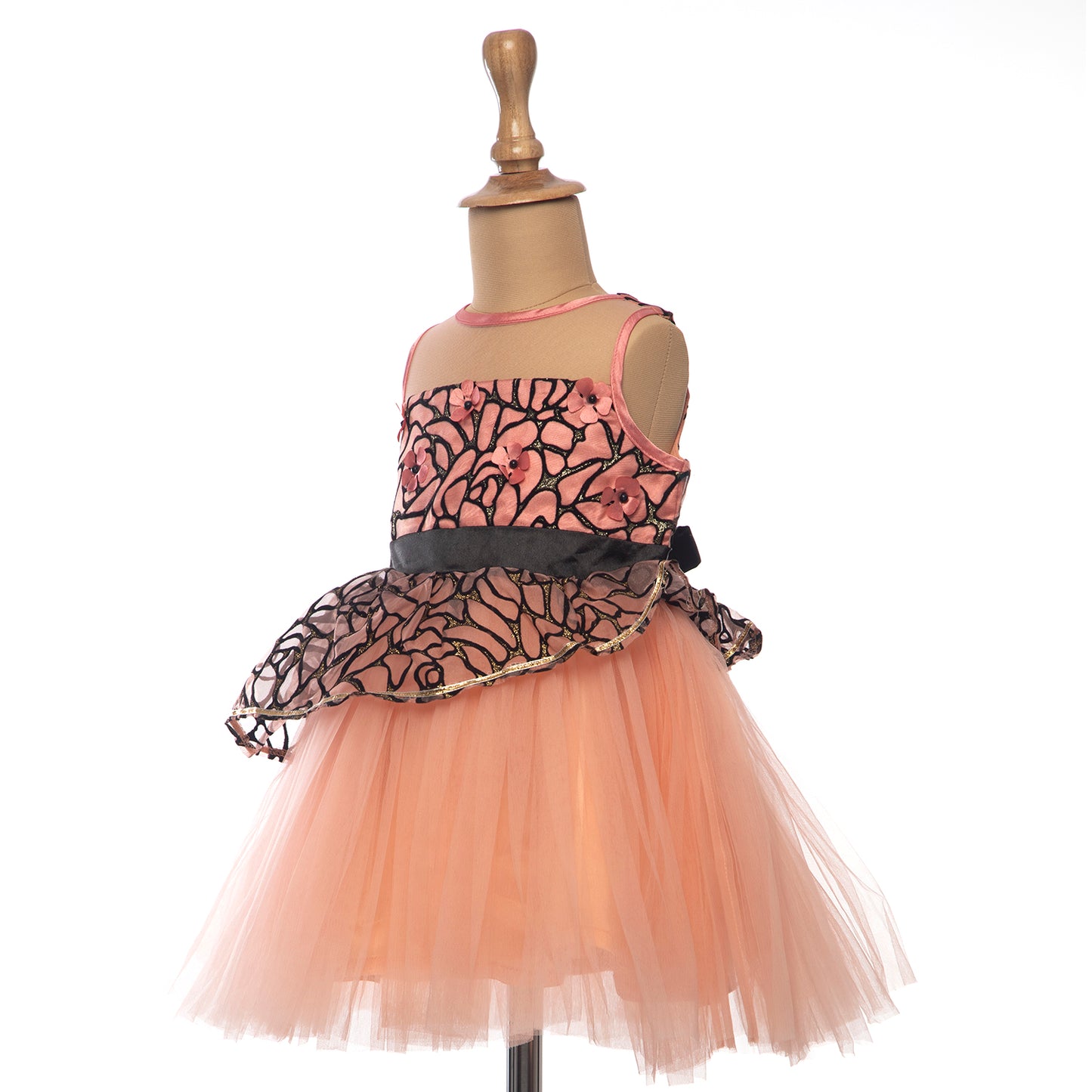 Peach n Black Flower Petal Dress - Flower Girls , Weddings, Birthdays , Photoshoots