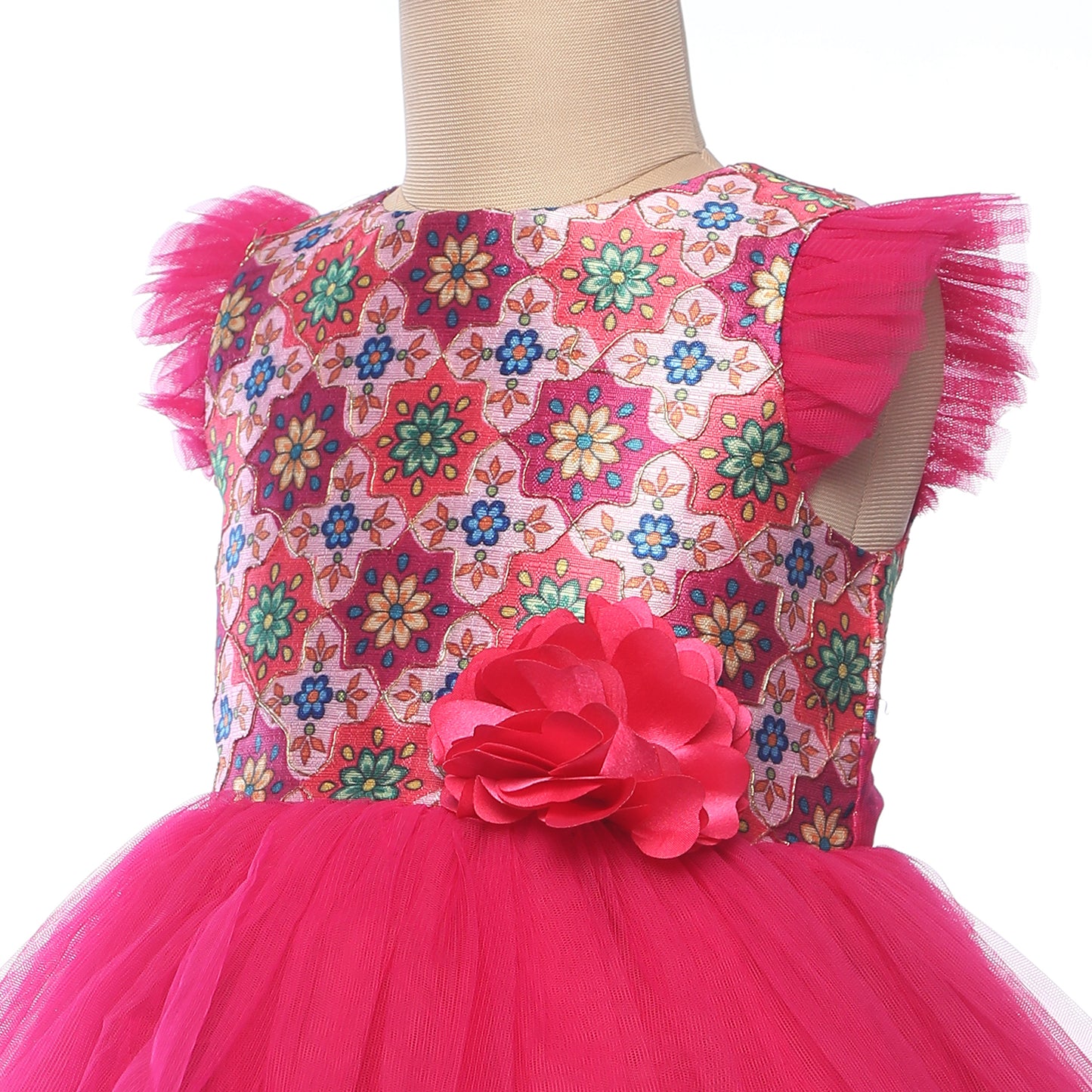 Fuchsia Pink Dress(Print) - Birthday Party , Flower Girl , LOL Doll Party