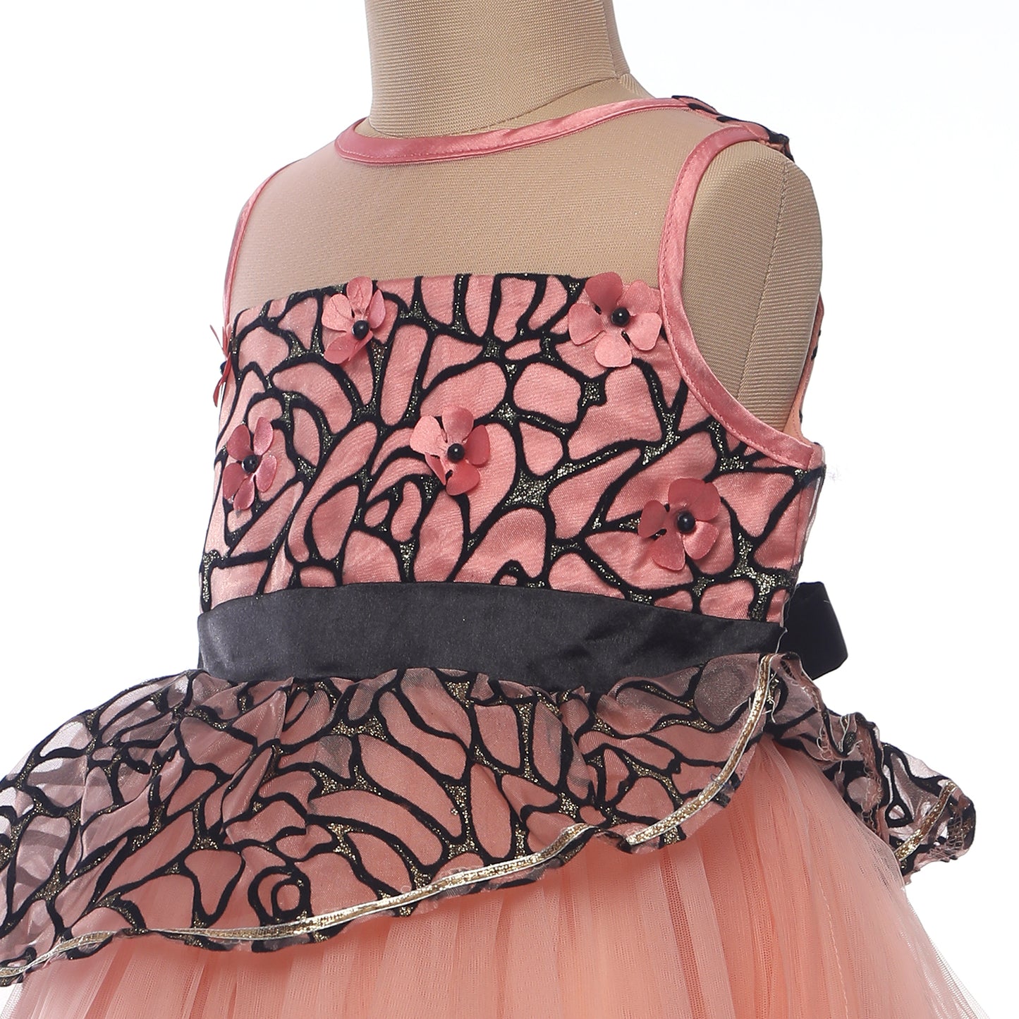 Peach n Black Flower Petal Dress - Flower Girls , Weddings, Birthdays , Photoshoots