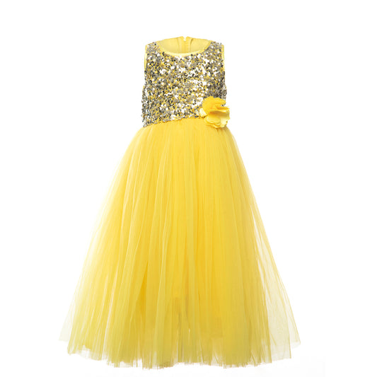 Yellow Full length Gown - Weddings Flower Girls , Birthdays , Summer Photoshoots