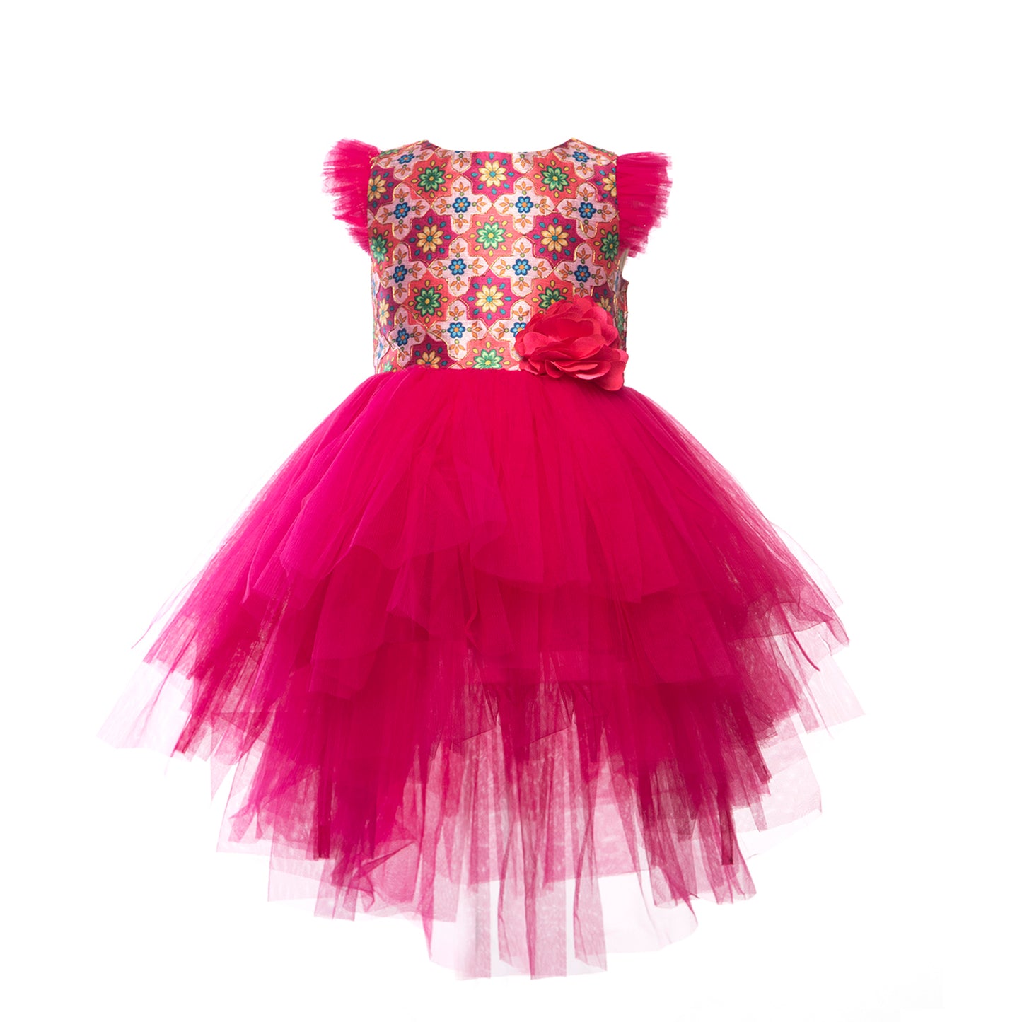 Fuchsia Pink Dress(Print) - Birthday Party , Flower Girl , LOL Doll Party