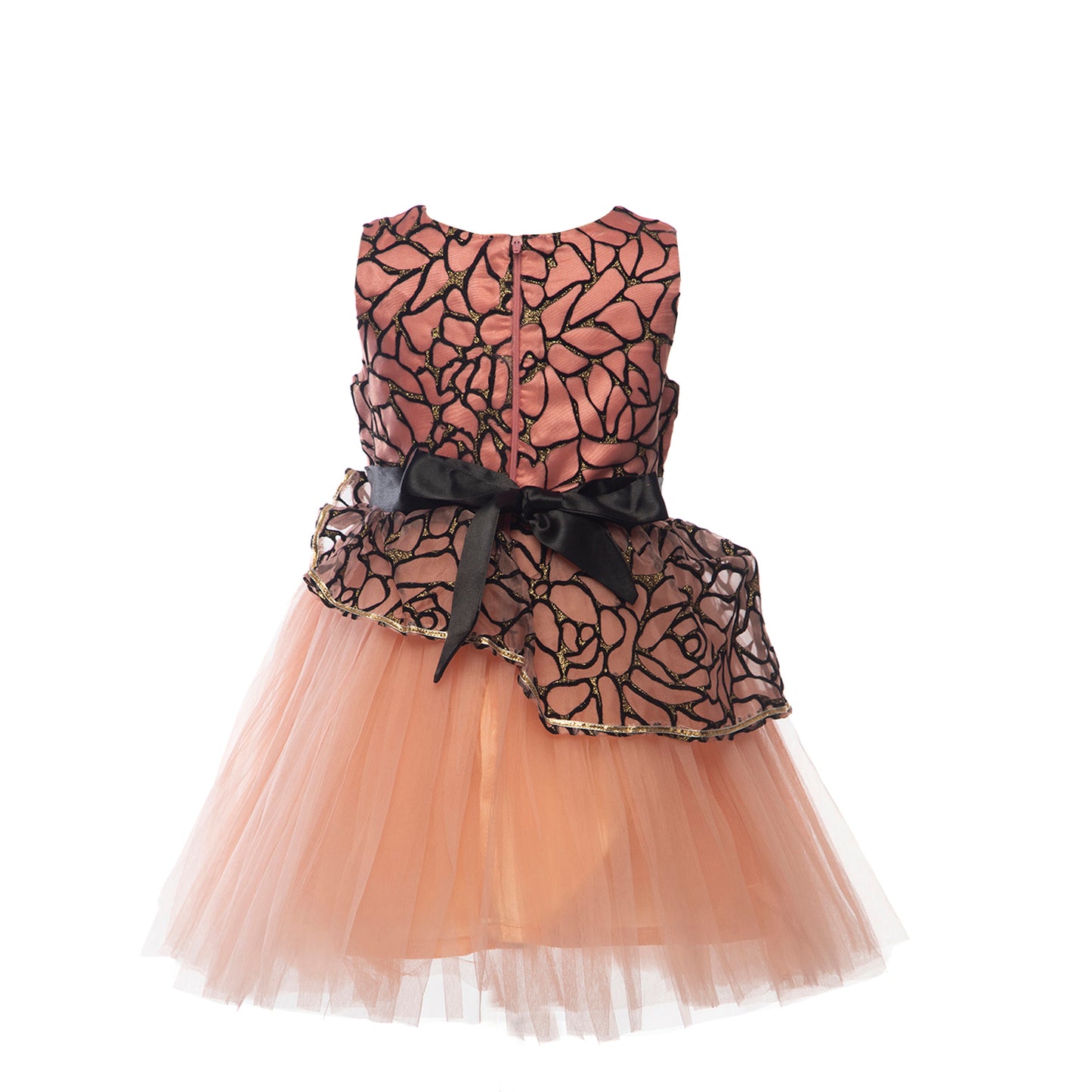 Peach n Black Flower Petal Dress - Flower Girls , Weddings, Birthdays , Photoshoots
